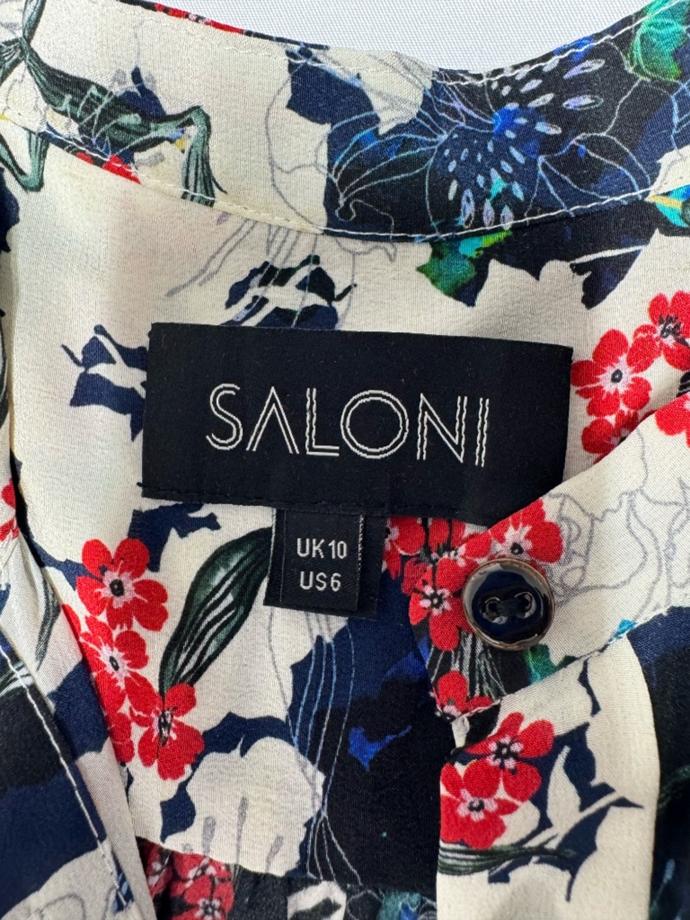 Saloni Abstract Floral Sleeveless Button Down Mandarin Collar Midi Dress-Size 6. - Picture 10 of 13